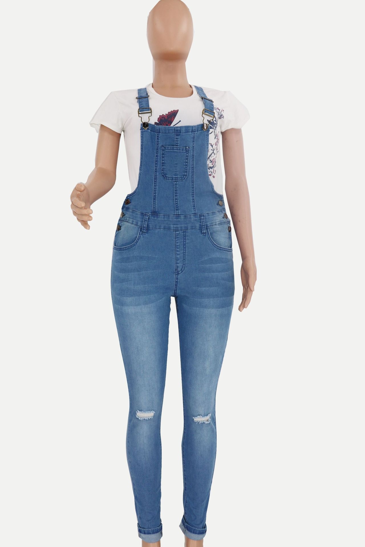 ChicShe 2023 Women's In-Stock European And American Cross-Border Distressed Washed Jeans Overalls_voghion.com