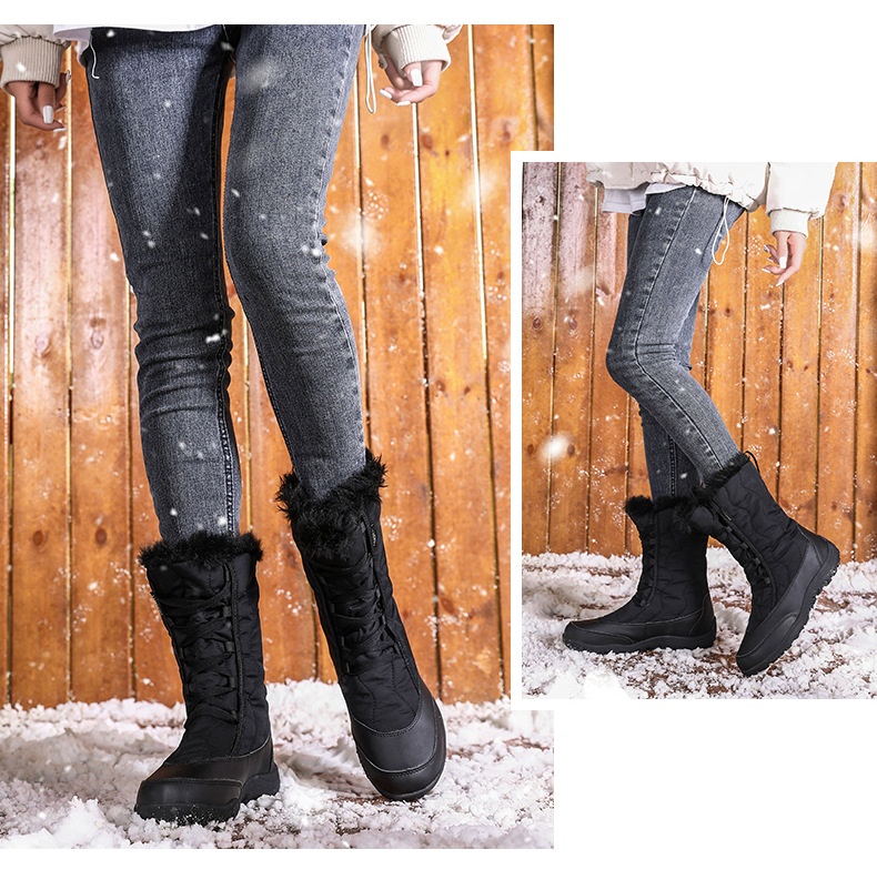 Botas antiderrapantes Zees Cross-Border para mulheres, ideais para esqui em regiões com neve no nordeste dos EUA. Forradas com lã, grossas e quentes._voghion.com