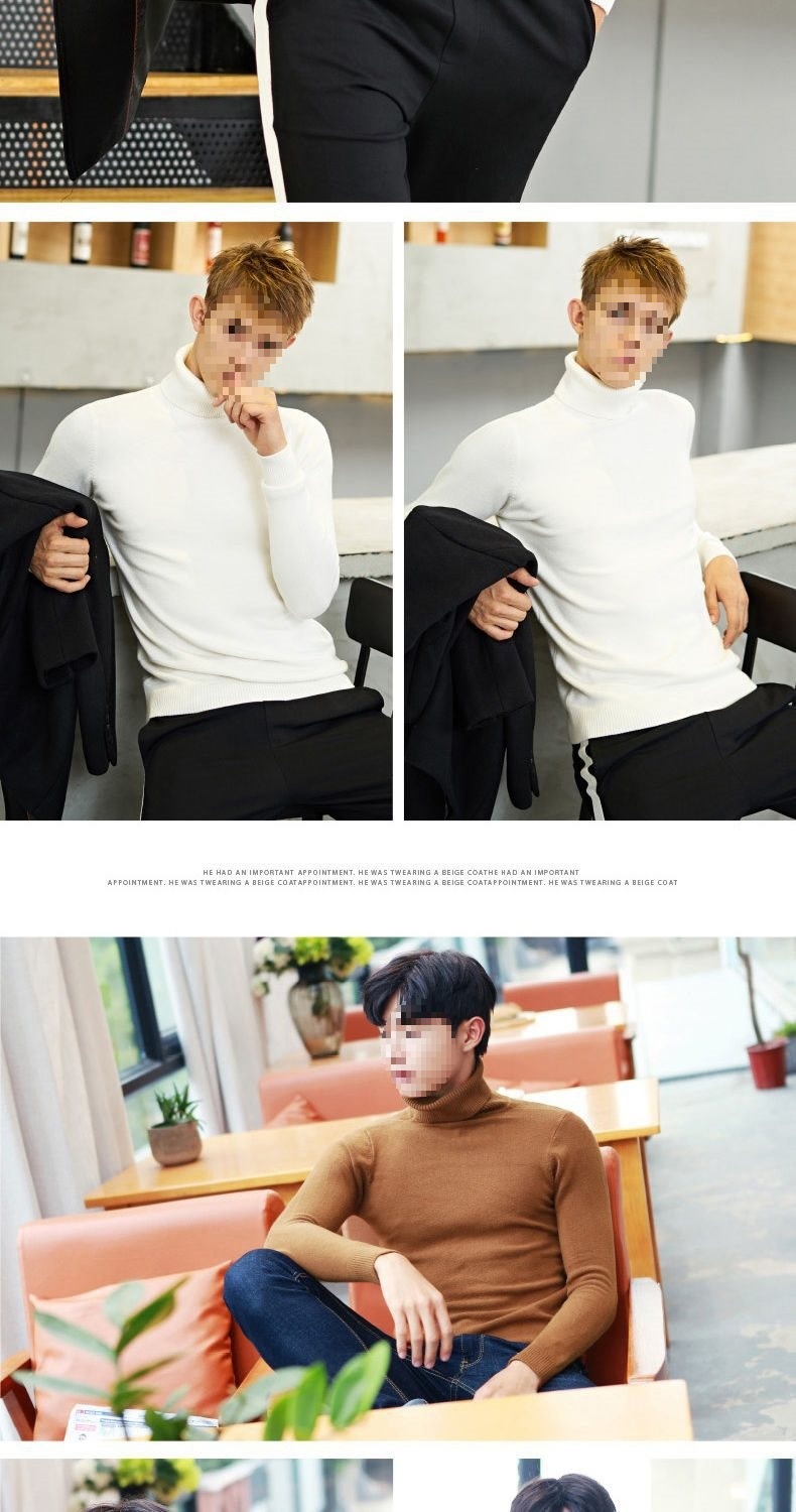 boy Boy Boy Boy Cross-Border Men's Knitted Warm Base Layer Slim Fit Half Turtleneck Korean Style Inner Wear Stylish Fuzzy Sweater Top_voghion.com