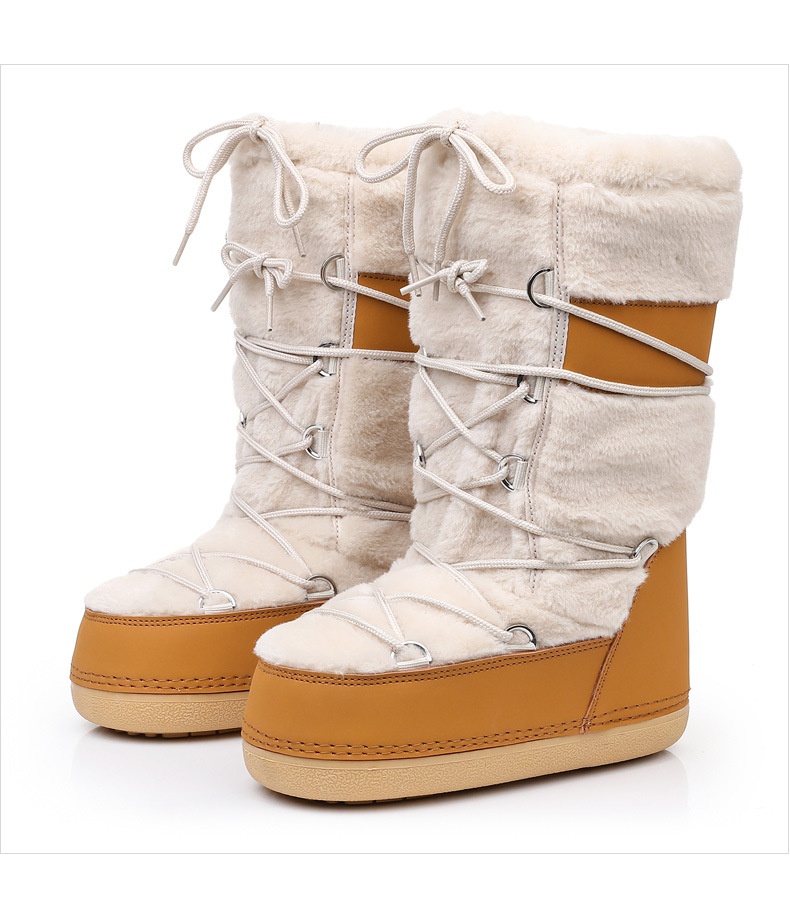 Zees 2025 New Thickened Ski Space With Lamb Wool Fur Patchwork High Tube Snow Boots For Export To Europe And America_voghion.com