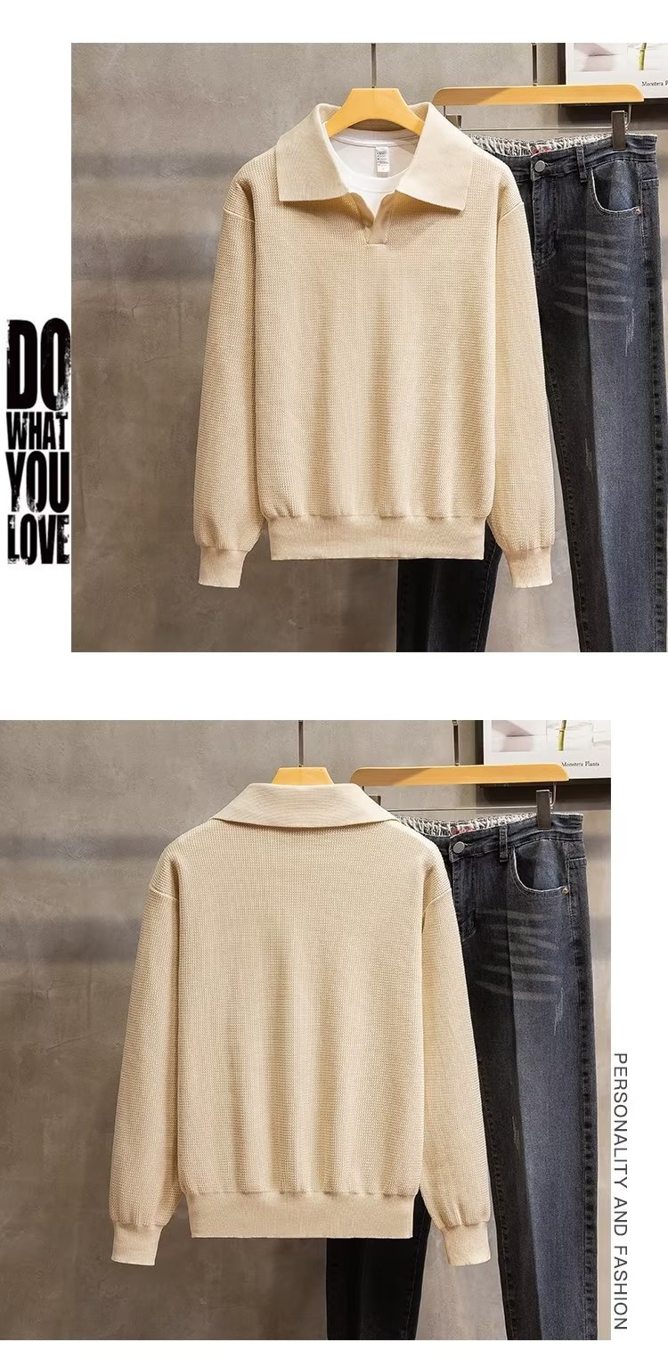 boy Boy Turn-Down Collar Knit Autumn Winter 2022 New Style Men High-End Trendy Pullover Long Sleeve Polo Sweater_voghion.com