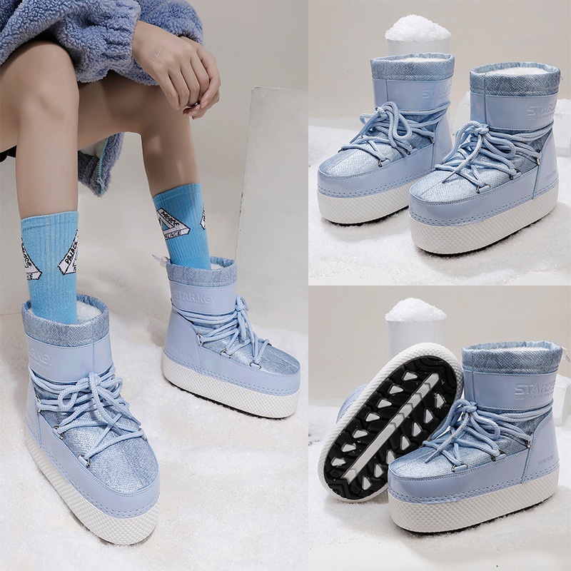 Zees Cross-Border Same Style Children's Parent-Child Snow Bright Color Ski Thick-Soled Women's Moon Thickened Waterproof_voghion.com