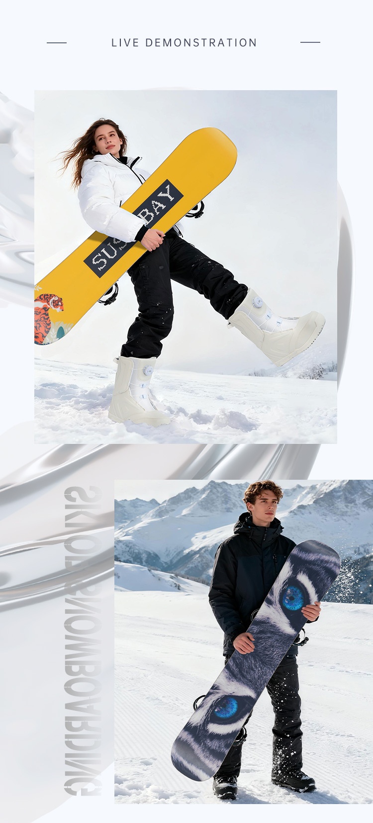 Zees Lanke Sneeuwschoenen Outdoor Ski-uitrusting Heren en Dames Snowboardlaarzen Waterdicht Warm Plat Bloem Carving Schaatsen_voghion.com
