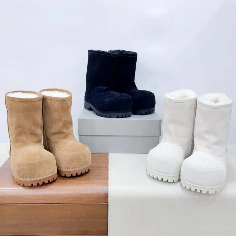 Zees Cowhide Genuine Wool Ugly Cute Big Toe Snow Couple Men And Women Thickened Warm Cotton Shoes Thick Sole Mid-Calf Ski_voghion.com