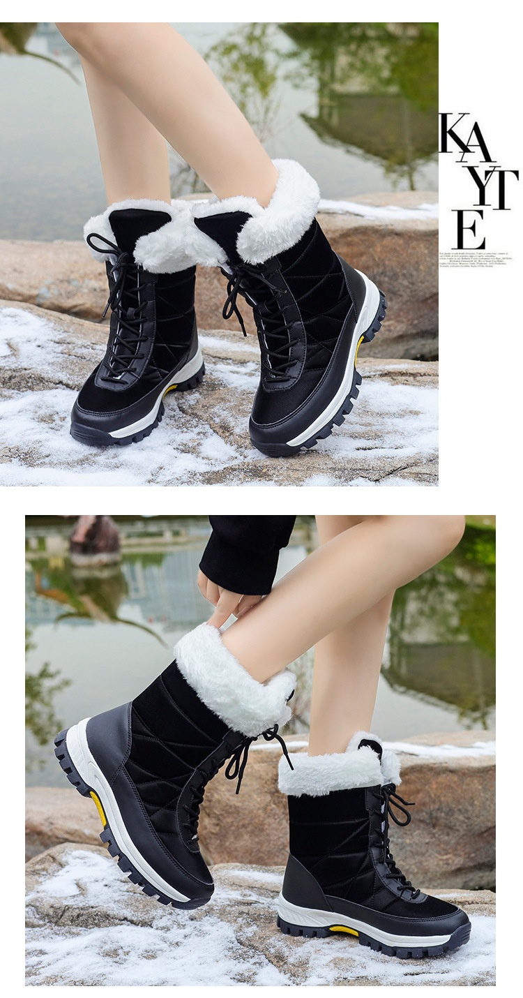 Zees 2025 Damen-Winterskischuhe, warm mit Fleece gefüttert, hohe Schnürschuhe aus Baumwolle, rutschfeste Wanderschuhe_voghion.com