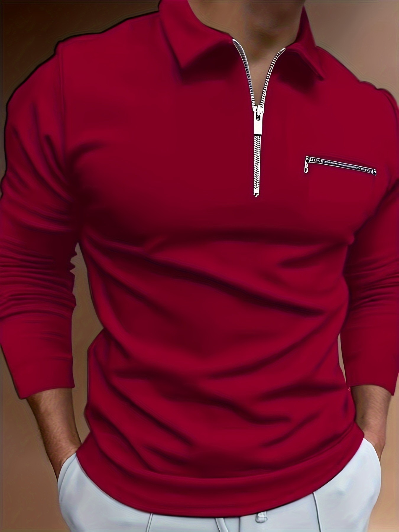 boy Boy Fashion Casual Golf Hiking Long Sleeve Solid Color Double Zipper Turn-Down Collar Sports Polo Shirt_voghion.com