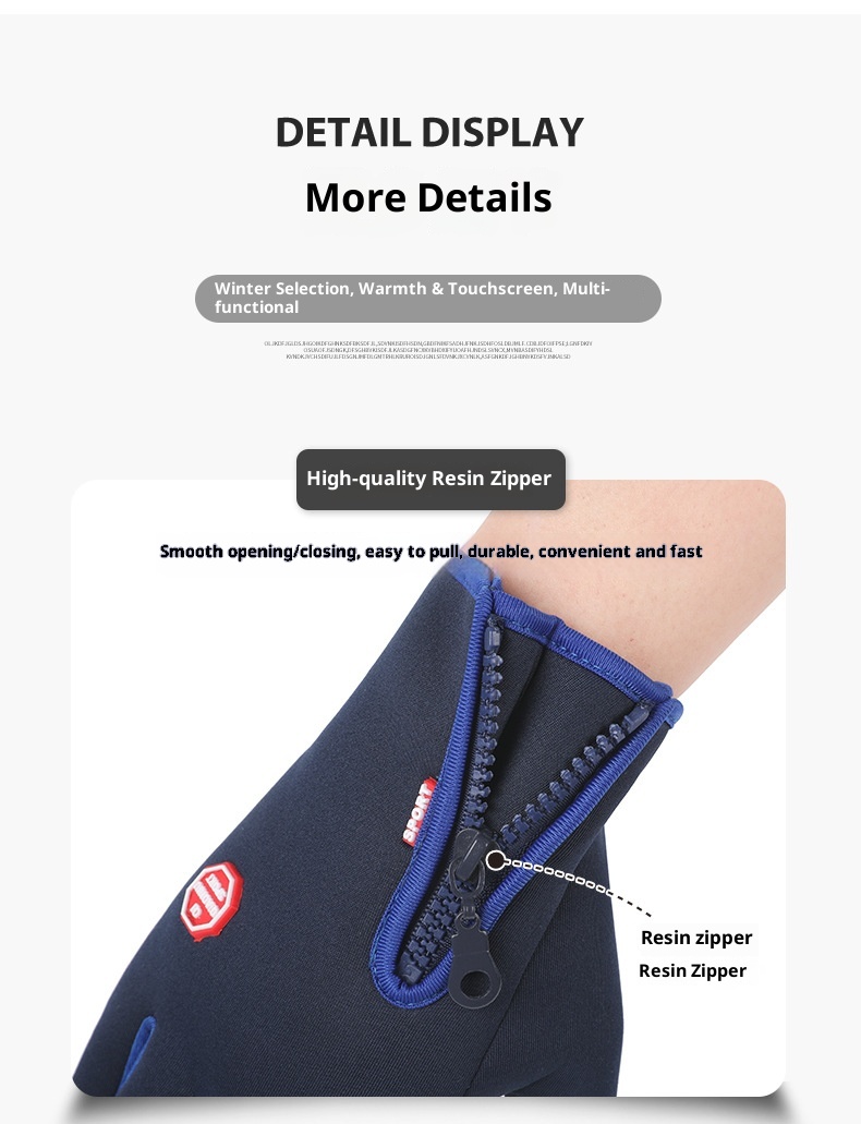 boy Boy Cross-Border Zipper Outdoor Sports Men Autumn Winter Cycling Riding Fleece Touchscreen Waterproof Hiking Gloves_voghion.com