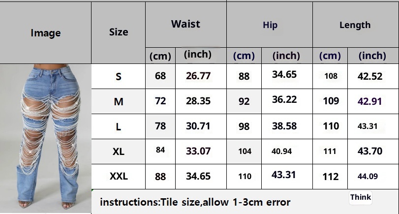 ChicShe Spicy Girl Zomer Europese en Amerikaanse Cross-Border Distressed Heavy Beaded Elastische Jeans Lange Broek Dames JEANS_voghion.com
