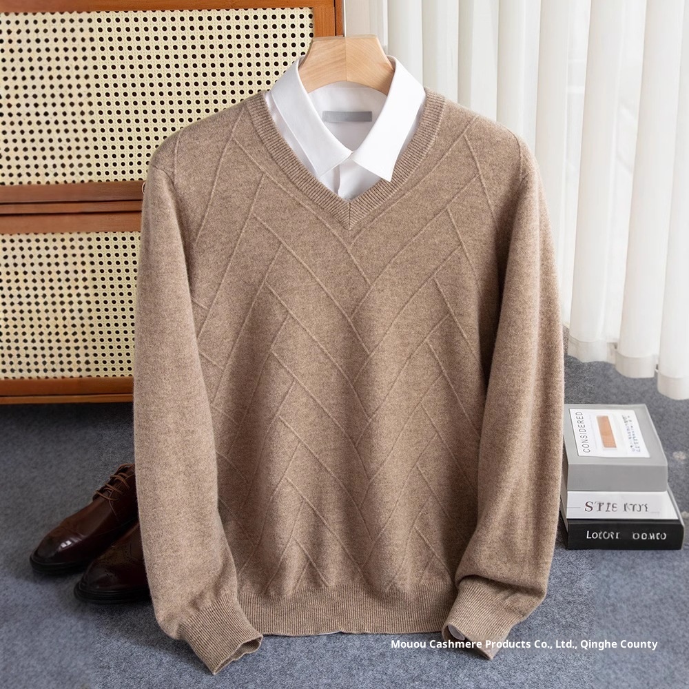 Maglione spesso da uomo in pura lana con scollo a V, autunno inverno 2024, nuovo modello casual da lavoro, con scollo a cuore_voghion.com