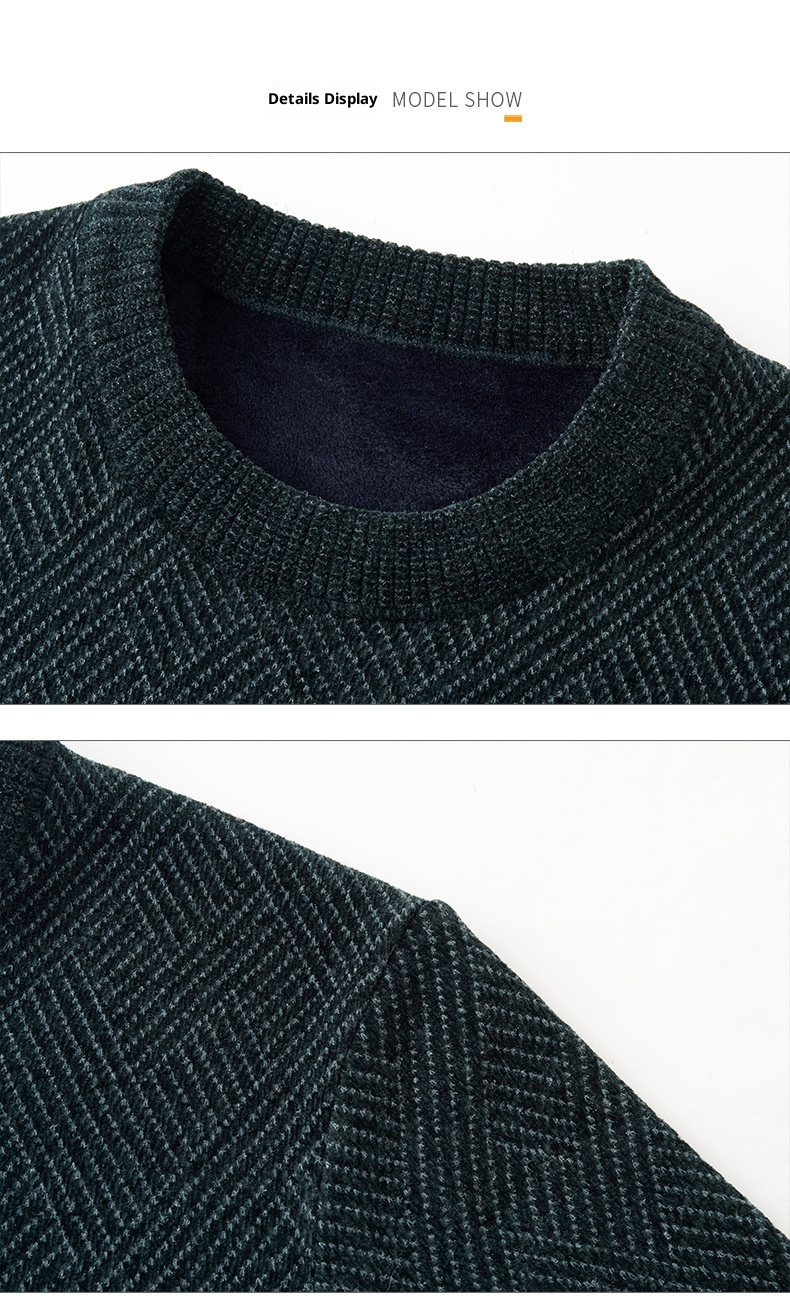boy Boy Boy Boy 2023 Winter New Thickened Chenille Fleece Knitted Men's Round Neck Warm Base Layer Sweater_voghion.com