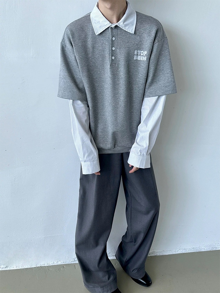 boy Boy Two-Piece American Retro Polo For Men, Spring And Autumn Style, Trendy Brand, High-End Sweatshirt, Plaid Patchwork_voghion.com