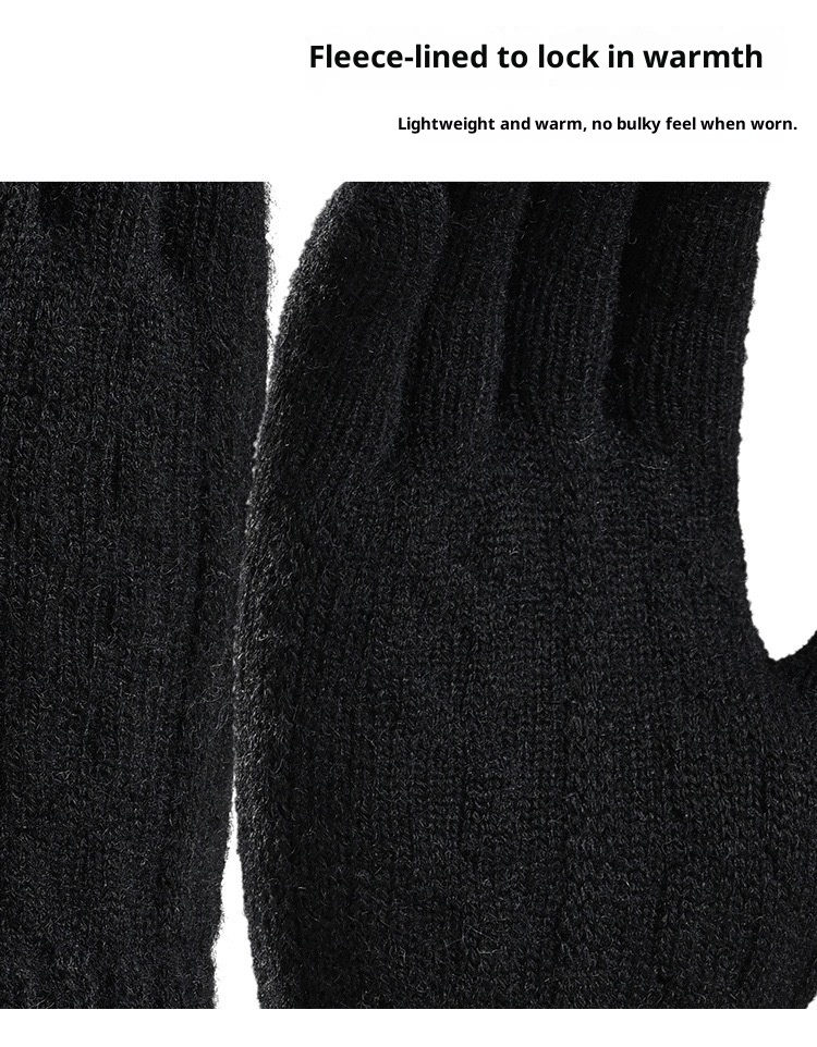 boy Boy Winter Warm Touchscreen Fleece Lined Thick Knitted Cycling Cold-Proof Men's Five-Finger Wool Gloves Cross-Border_voghion.com