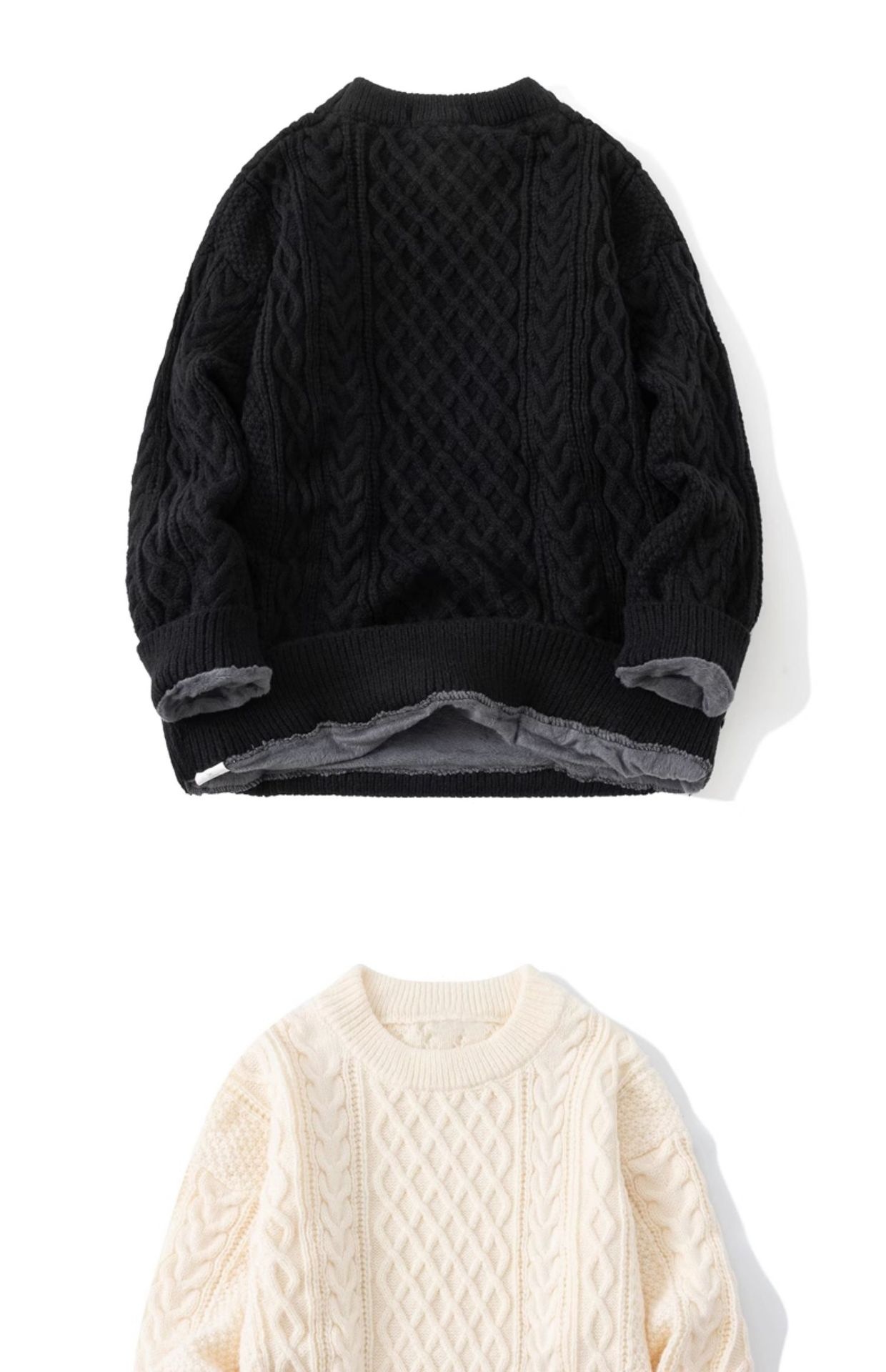 boy Boy Boy Boy Twist Sweater For Men, Autumn And Winter New Retro Japanese Style Round Neck Loose Fit, Fleece Lined, Thickened Sweater,_voghion.com