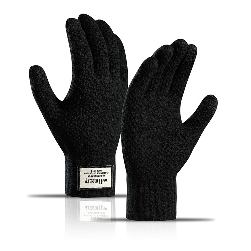 boy Boy Factory Direct Knitted Autumn Winter Large Size Men's Fleece Lined Thick Jacquard Warm Wool Touchscreen Gloves_voghion.com