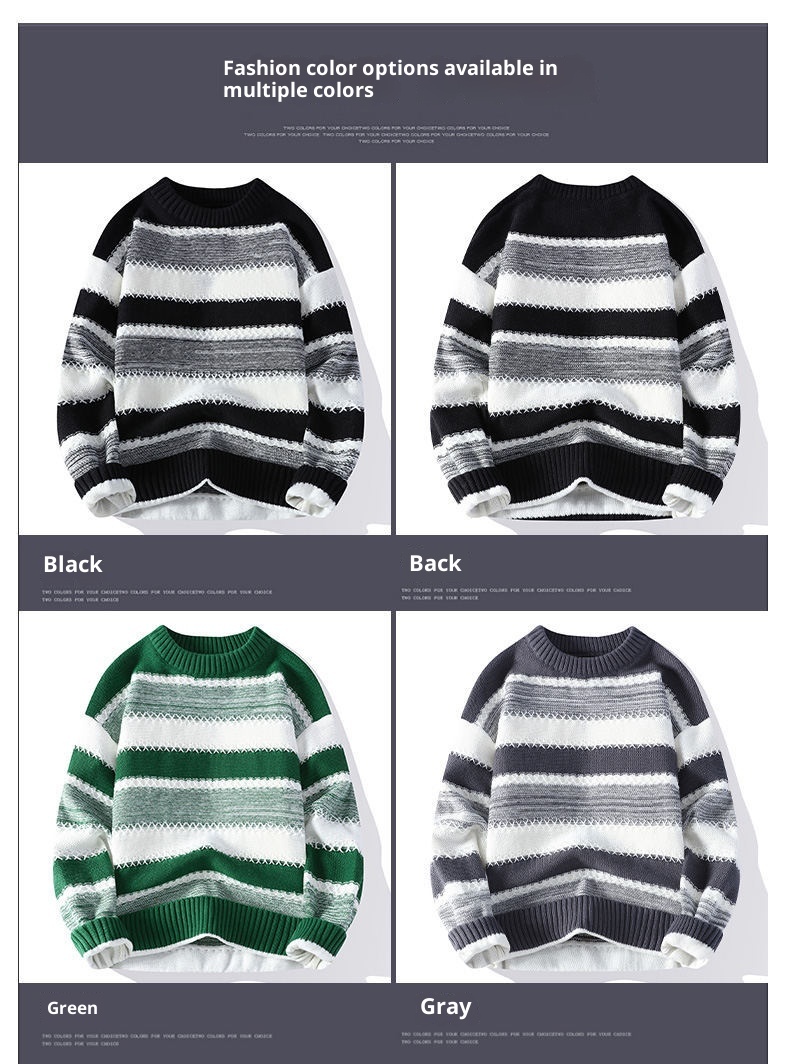 boy Boy Boy Boy Dropshipping Foreign Trade Wholesale Autumn Winter New Striped Men's Large Size Pullover Knitted Sweater For Men_voghion.com