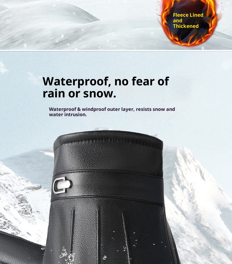 Guantes de piel auténtica Boy para hombre, ideales para invierno, cálidos, resistentes al viento, impermeables y compatibles con pantallas táctiles. Aptos para motociclismo y actividades al aire libre._voghion.com