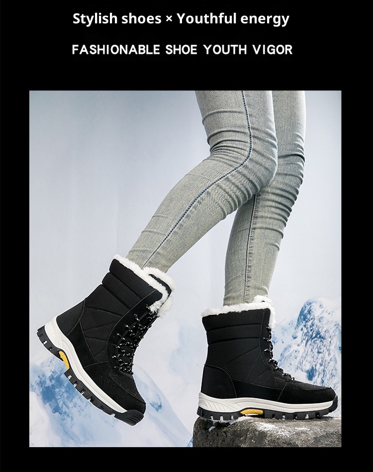 Zees Damen-Winterschuhe aus Baumwolle, gefüttert mit Fleece, wasserdicht, rutschfest, wadenhoch, ideal zum Skifahren_voghion.com