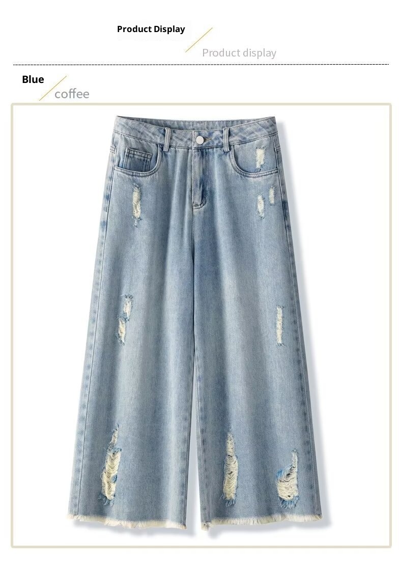 ChicShe Light Color Ripped Jeans Women 2024 New Summer Thin High Waist Loose Straight-leg Wide Leg Cropped Pants_voghion.com