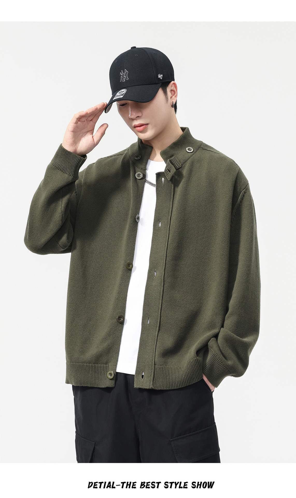 boy Boy Boy Boy 2025 Autumn Winter New Japanese Style Solid Color Stand Collar Cardigan Sweater Jacket Men Loose Casual Top_voghion.com
