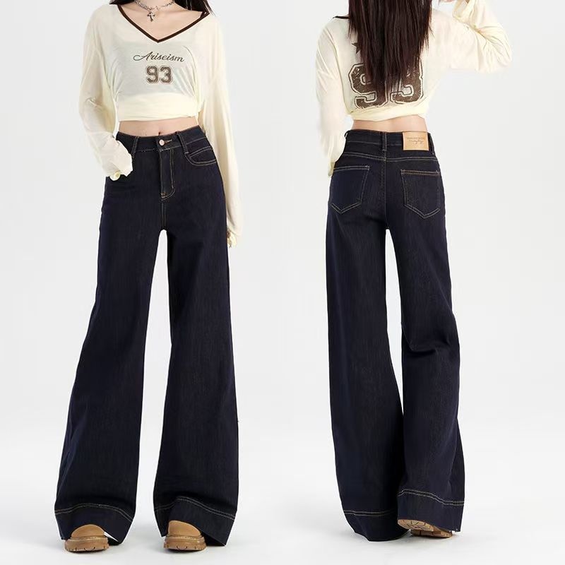 ChicShe American Style Denim Blue Straight-Leg For Women, Autumn New High-Waisted Slimming Tall Wide-Leg Floor-Length Flared_ecoleips.com