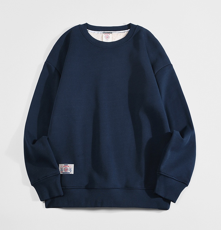 Pull unisexe en polaire pour garçon, automne-hiver, col rond, ample, en laine d'agneau épaisse et chaude avec doublure intérieure, couleur unie._voghion.com