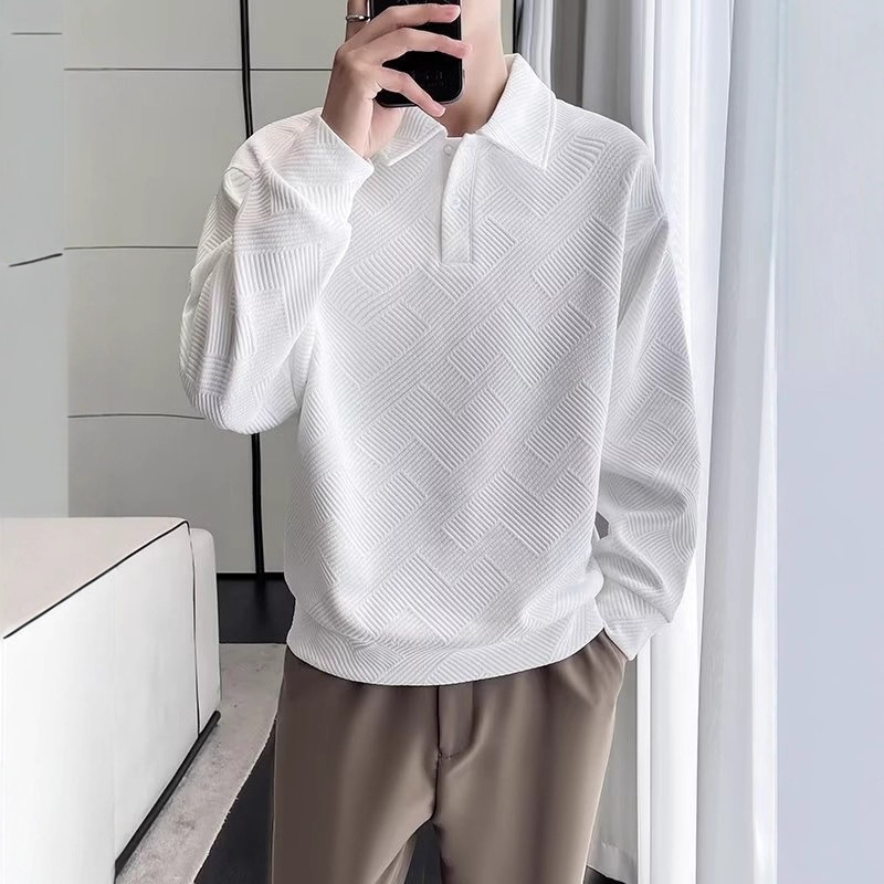 Polo da uomo con colletto rovesciato, modello primavera-autunno a nido d'ape, elegante e alla moda, versatile, casual e matura_voghion.com