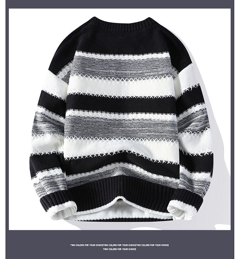 boy Boy Boy Boy Dropshipping Foreign Trade Wholesale Autumn Winter New Striped Men's Large Size Pullover Knitted Sweater For Men_voghion.com