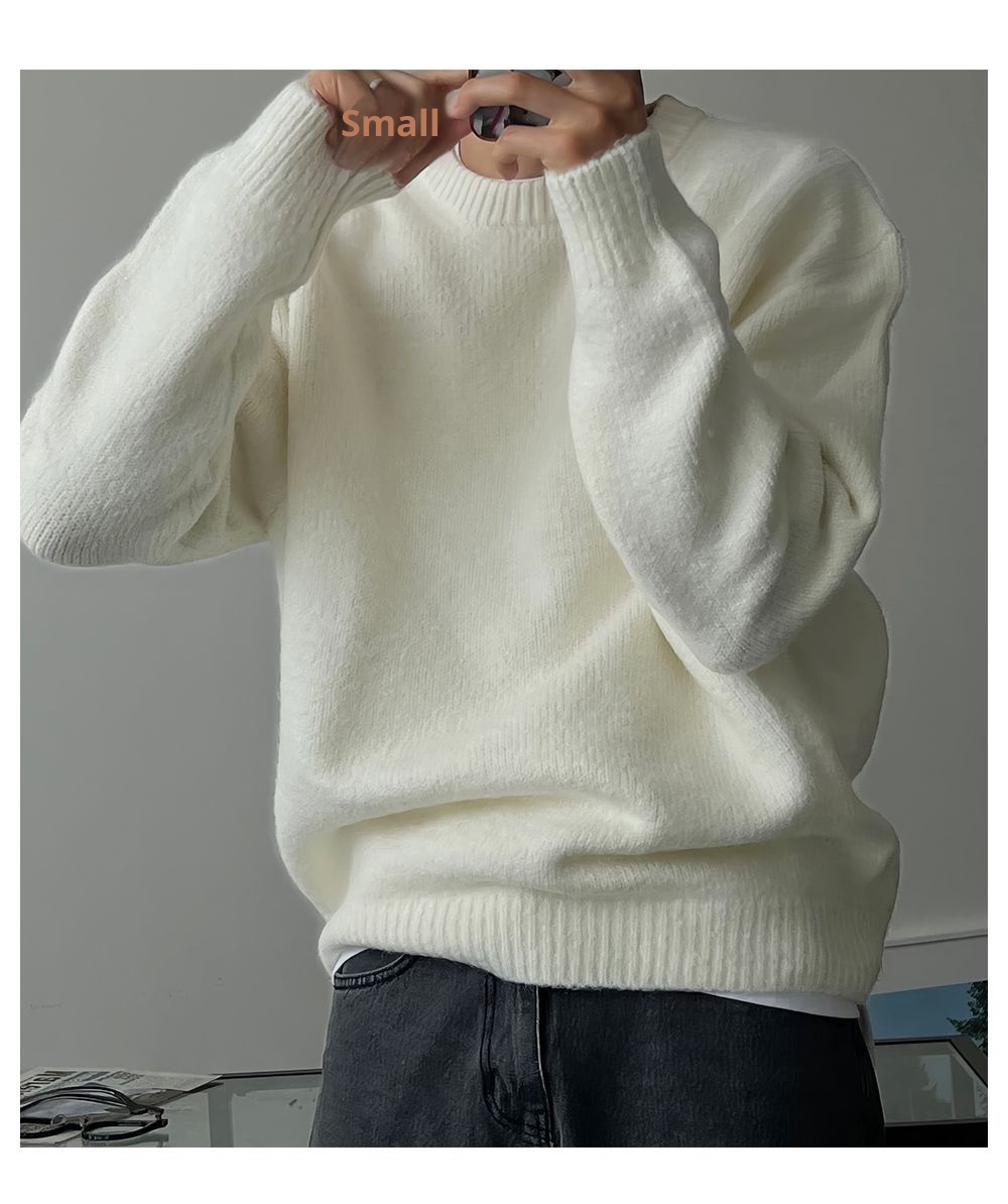boy Boy Boy Boy Solid Color Drop Shoulder Round Neck Knitted Sweater For Men, Spring And Autumn Lazy Basic Versatile Sweater, Warm_voghion.com