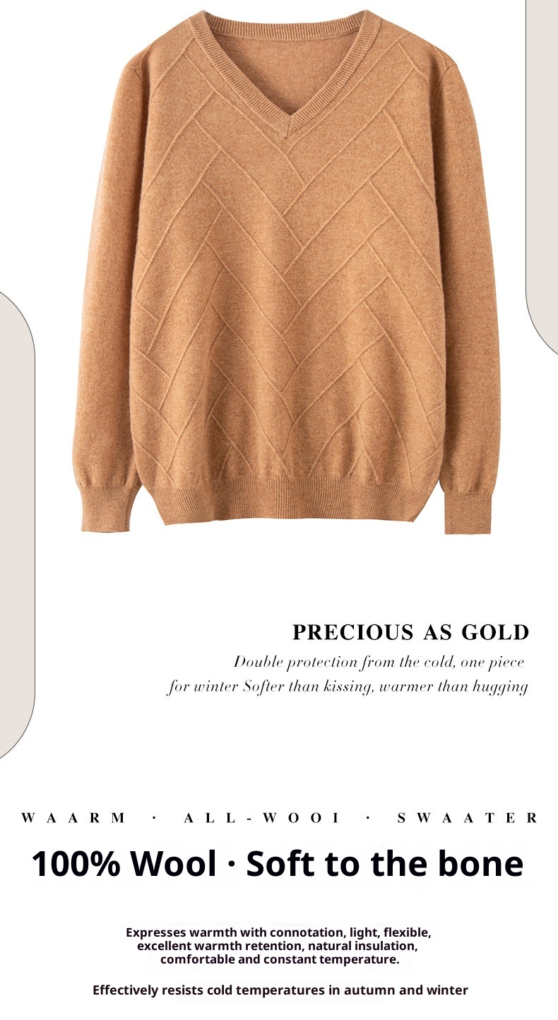 Maglione spesso da uomo in pura lana con scollo a V, autunno inverno 2024, nuovo modello casual da lavoro, con scollo a cuore_voghion.com