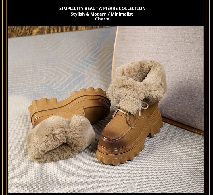 Botas de neve Zees de cano curto com cadarço, solado grosso e aumento de altura de 10 cm, para mulheres, ideais para esqui de inverno ao ar livre, em algodão quente._voghion.com