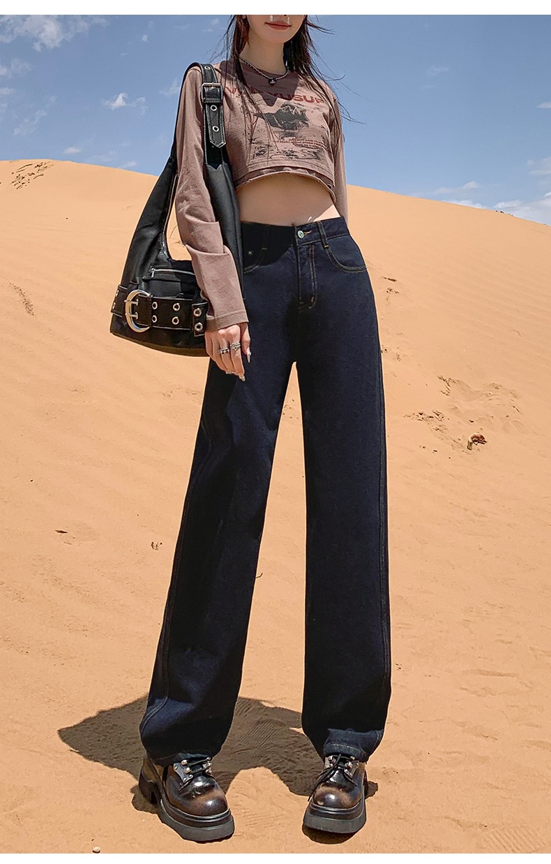 ChicShe American Style Dark Blue Fleece-Lined Jeans Women, New Autumn And Winter Design, Slim Fit Narrow Straight Pants For_voghion.com