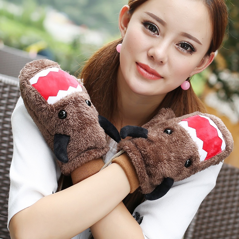 boy Boy Autumn Warm Gloves Plush Thickened Cute Neck Hanging Fashion Windproof Adult Black Student Full Finger Men Winter_voghion.com