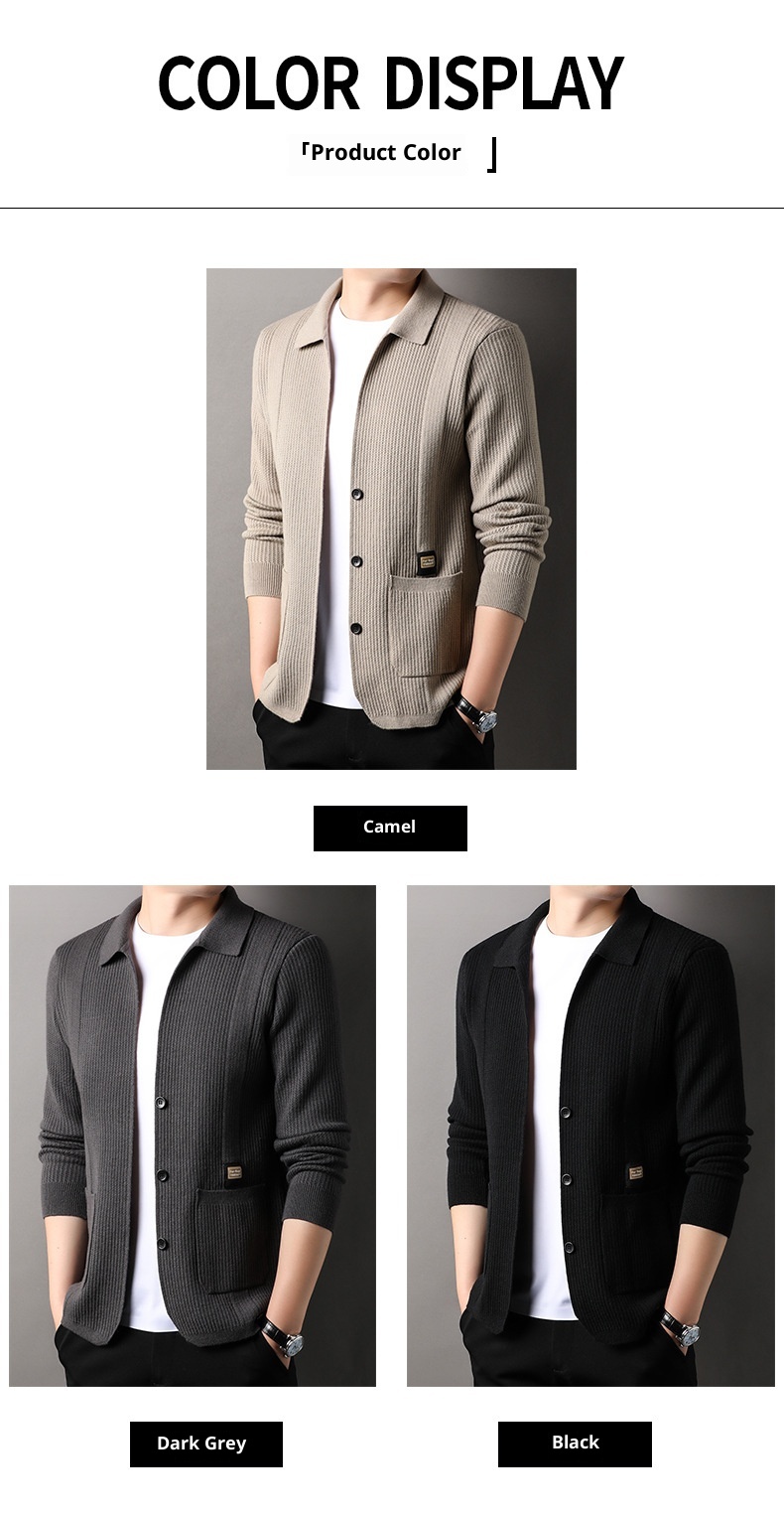 boy Boy Boy Boy Live Streaming Off-Site Dropshipping Autumn Winter Cardigan Men Solid Color Casual Men's Versatile Jacquard Knitted_voghion.com