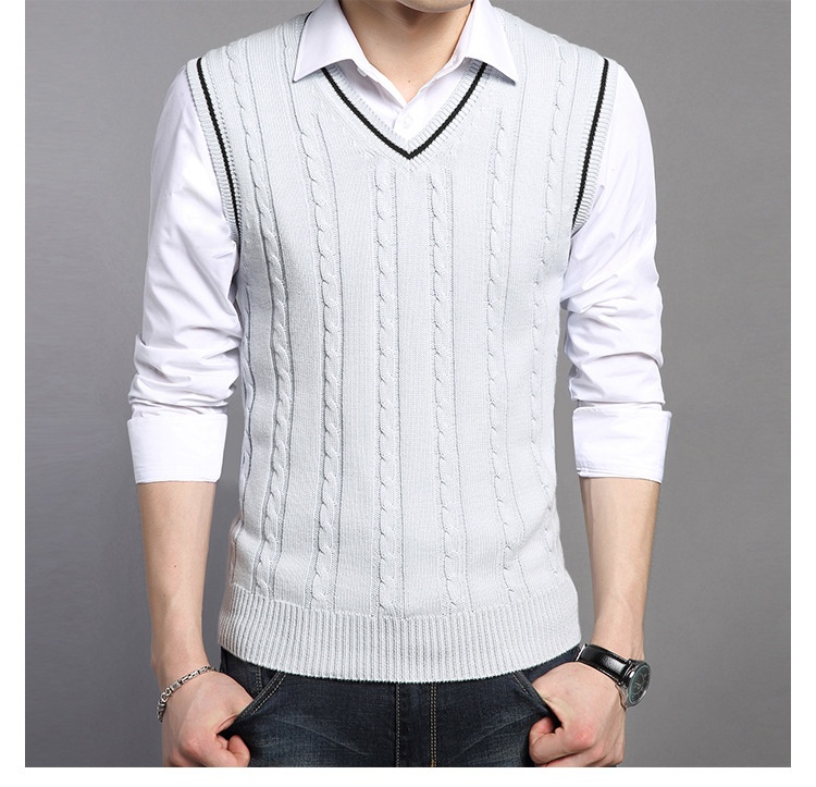 boy Boy Boy Boy Cross-Border Spring And Autumn College Style Warm Men's Slim Fit Youth Sleeveless Vest Fleece Knitted Sweater_voghion.com