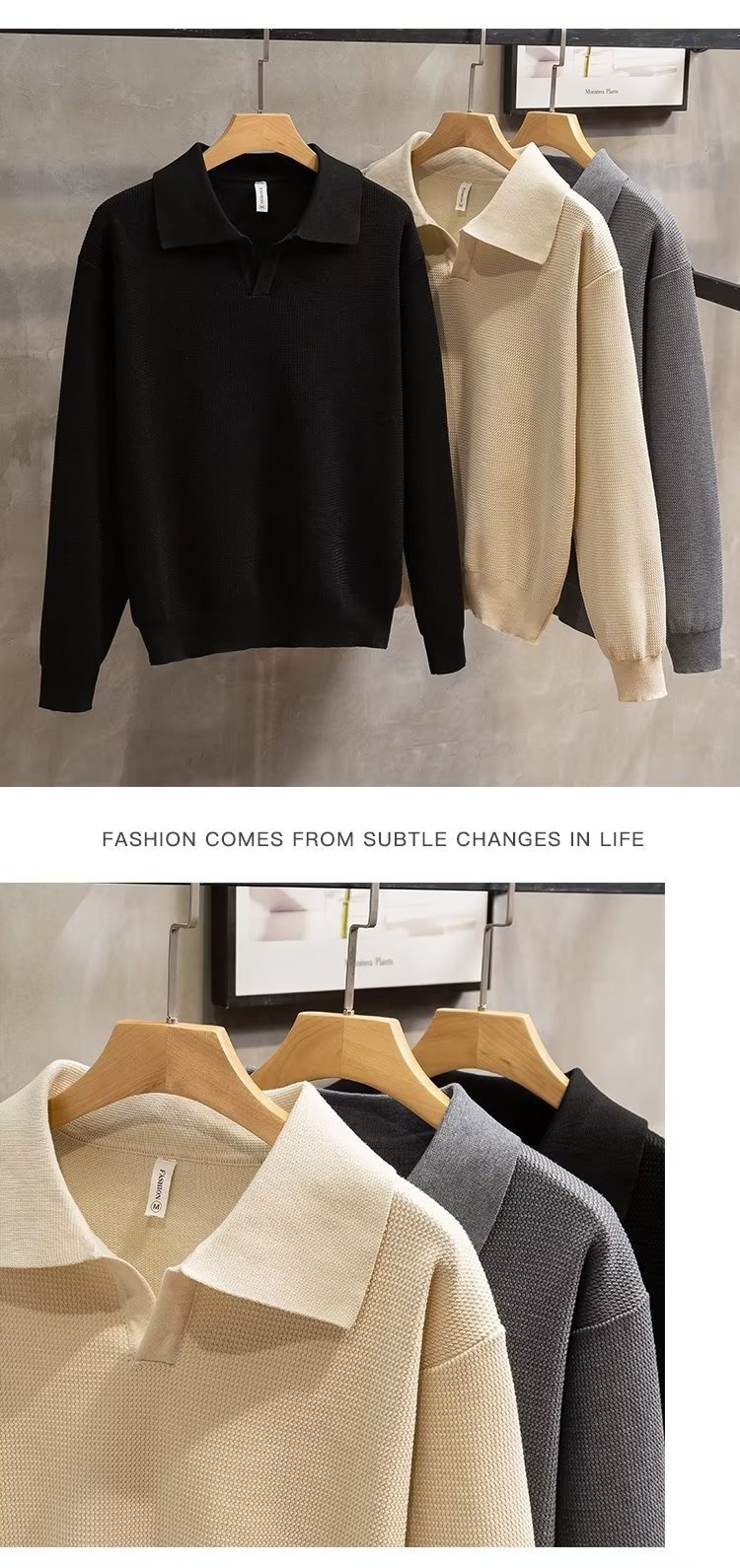 boy Boy Turn-Down Collar Knit Autumn Winter 2022 New Style Men High-End Trendy Pullover Long Sleeve Polo Sweater_voghion.com