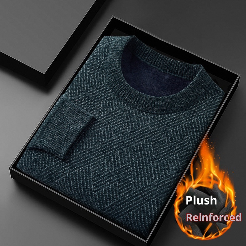 boy Boy Boy Boy 2023 Winter New Thickened Chenille Fleece Knitted Men's Round Neck Warm Base Layer Sweater_voghion.com