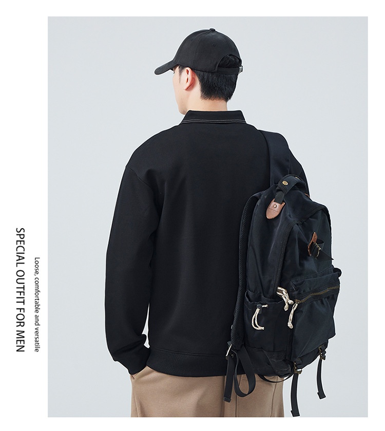 boy Boy 2024 Spring And New American Style Trendy Brand Sweatshirt Men's Turn-Down Collar Autumn Heavyweight High Street Polo_voghion.com