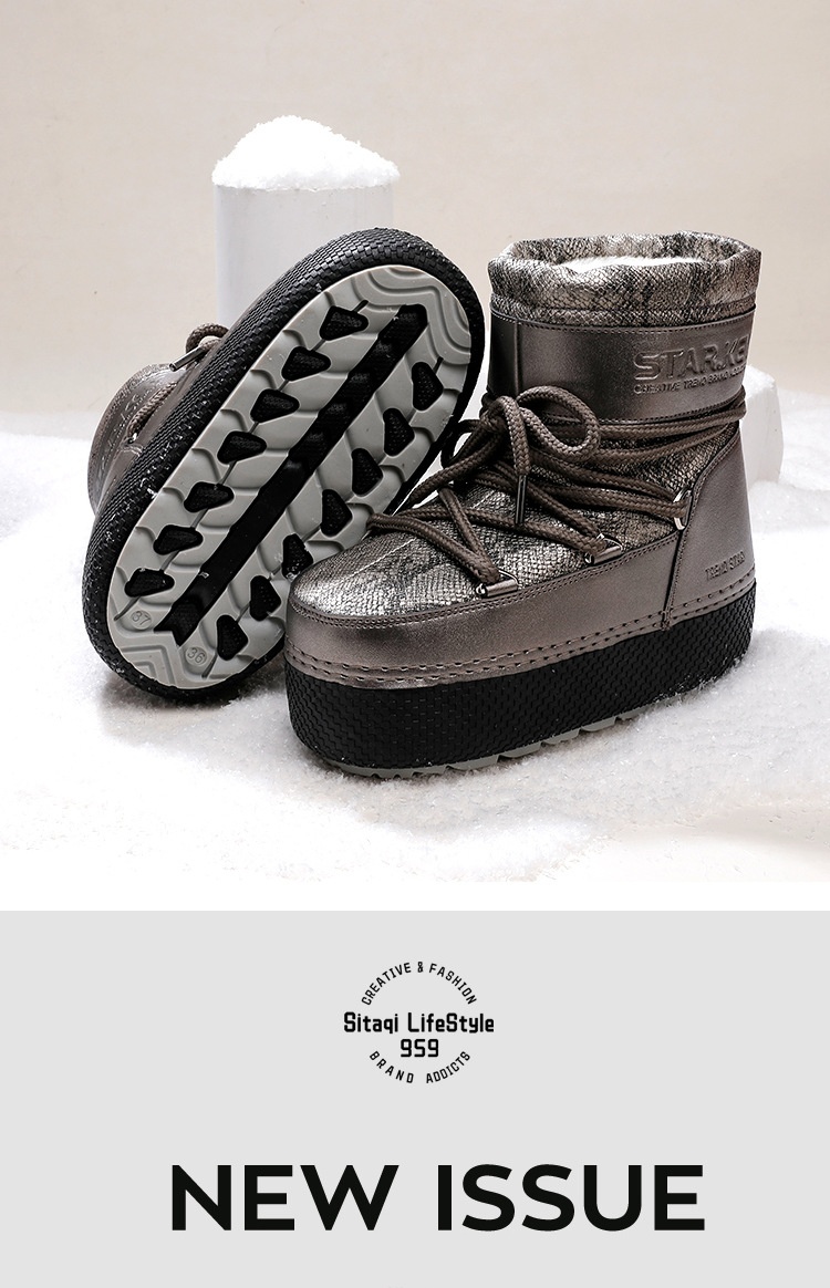 Zees Cross-Border Same Style Children's Parent-Child Snow Bright Color Ski Thick-Soled Women's Moon Thickened Waterproof_voghion.com