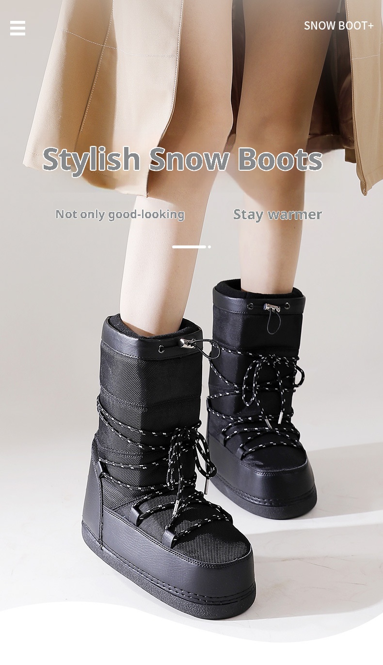 Zees Winter New Outdoor Space Shoes Ski Black Texture Thickened Warm Cool Style Cross-Border Large Size Snow Boots_voghion.com