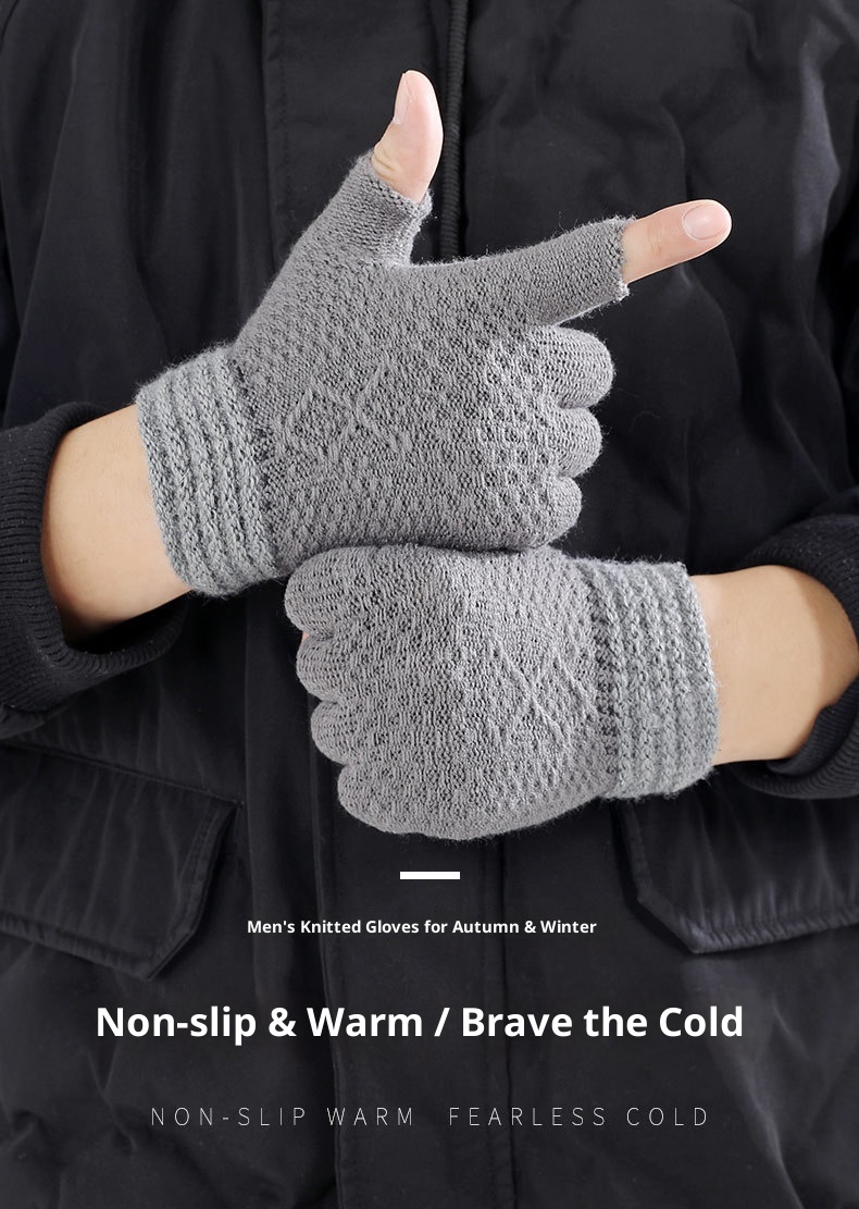 Guanti invernali da uomo e da donna, a due dita, per ufficio, per scrivere, senza dita, caldi, in maglia a blocchi di colore, con dita divise_voghion.com