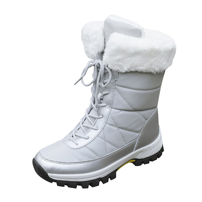 Zees 2025 Damen-Winterskischuhe, warm mit Fleece gefüttert, hohe Schnürschuhe aus Baumwolle, rutschfeste Wanderschuhe_voghion.com