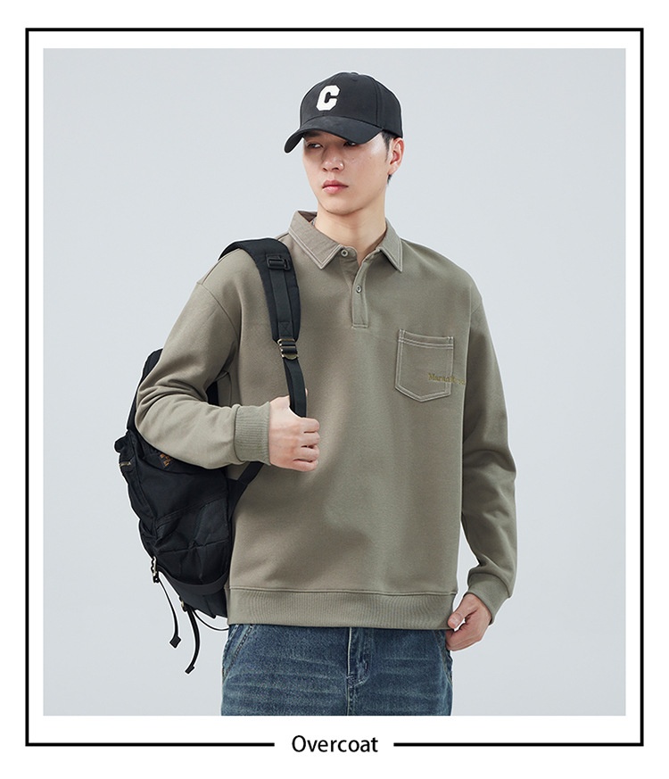 boy Boy 2024 Spring And New American Style Trendy Brand Sweatshirt Men's Turn-Down Collar Autumn Heavyweight High Street Polo_voghion.com