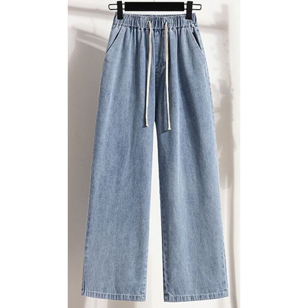 ChicShe ChicShe Plus Elastic Waist Jeans Women, Large Size Mid-Waist Slimming Thin Straight Pants, Loose Fit Versatile Wide-Leg Pants_voghion.com