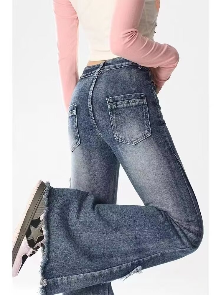 Jean évasé ChicShe Plus style américain tendance, broderie papillon, pour femme, été, grandes tailles, pantalon amincissant à jambes larges_voghion.com