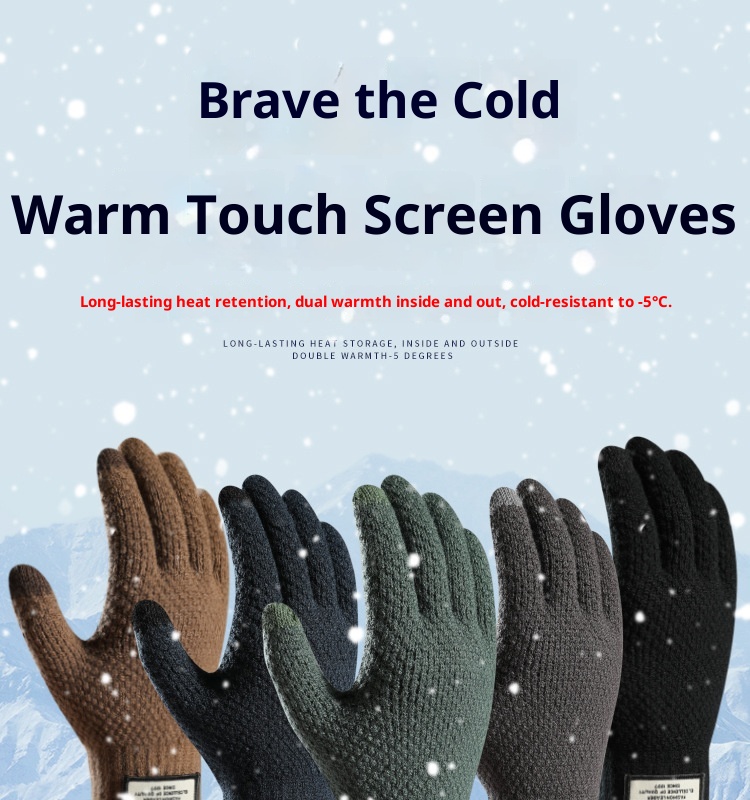 boy Boy Factory Direct Knitted Autumn Winter Large Size Men's Fleece Lined Thick Jacquard Warm Wool Touchscreen Gloves_voghion.com