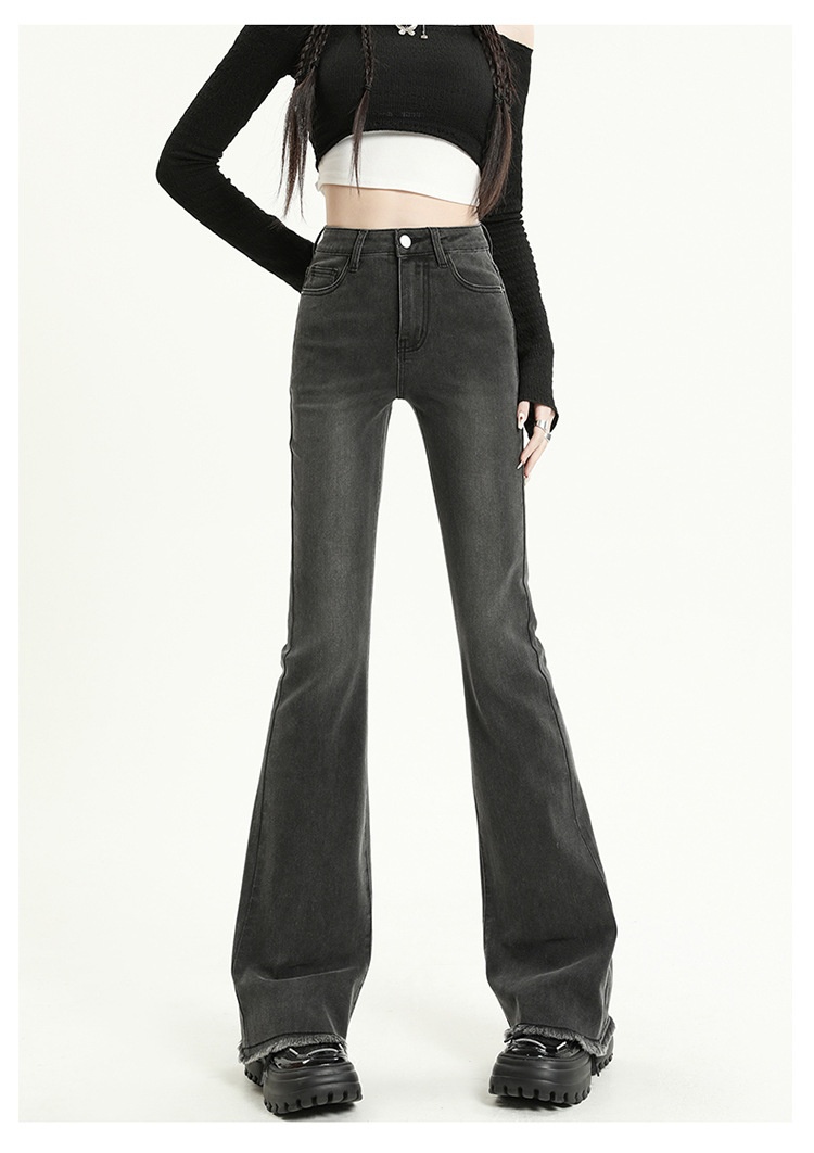 ChicShe Vintage High-Waisted Jeans voor dames 2025 Herfst Nieuwe Small Slim Fit Gerafelde Uitlopende Broek_voghion.com