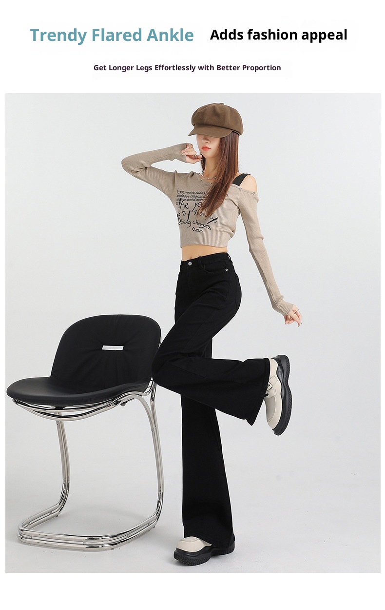 ChicShe 2024 Herfst Winter Nieuwe Losse Fit Hoge Taille Afslankende Uitlopende Zwarte Jeans Voor Vrouwen Beenverlenging_voghion.com