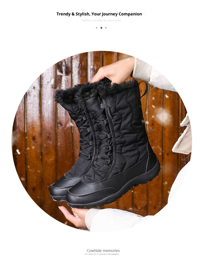 Botas antiderrapantes Zees Cross-Border para mulheres, ideais para esqui em regiões com neve no nordeste dos EUA. Forradas com lã, grossas e quentes._voghion.com
