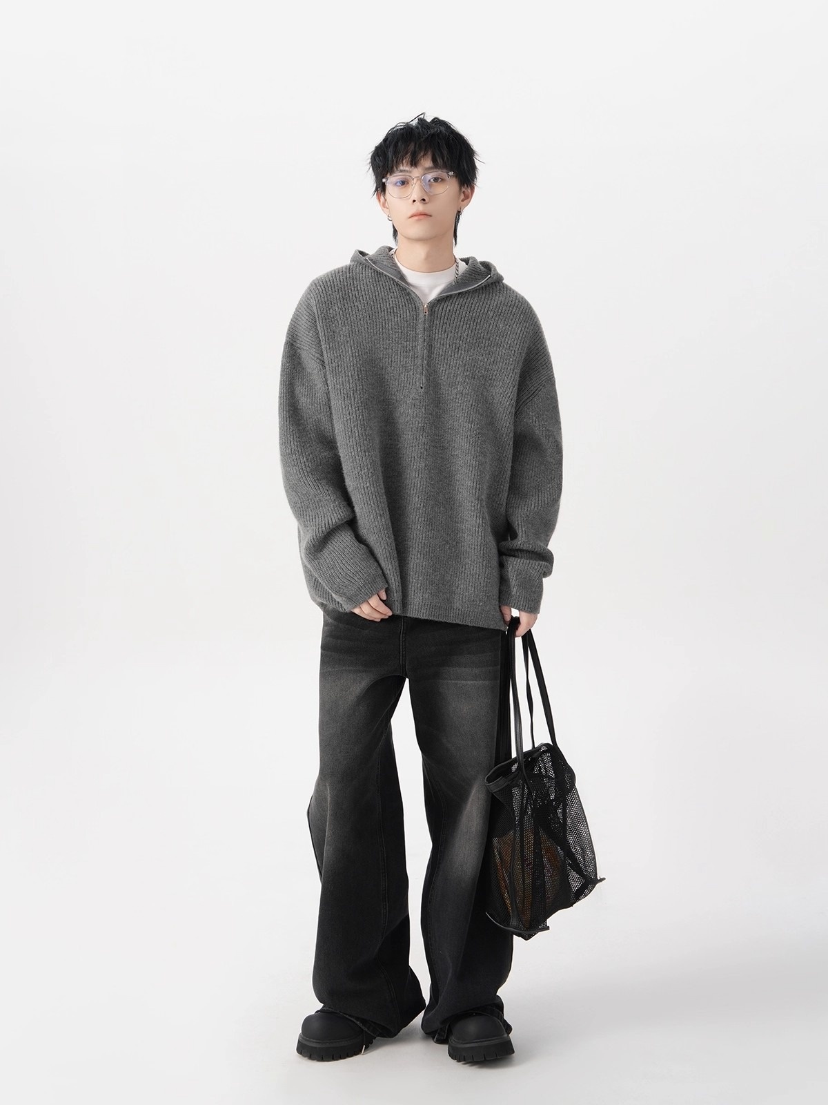 boy Boy Boy Boy Half-Zip Hooded Sweater For Men, Autumn Trendy Loose Cleanfit Knitwear, Lazy High-End Feel Couple's Jacket_voghion.com