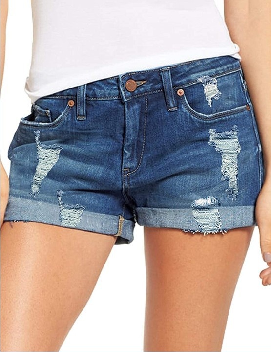 ChicShe European And American Foreign Trade Cross-Border Source Stretch Ripped Cuffed Denim Shorts For Women_voghion.com